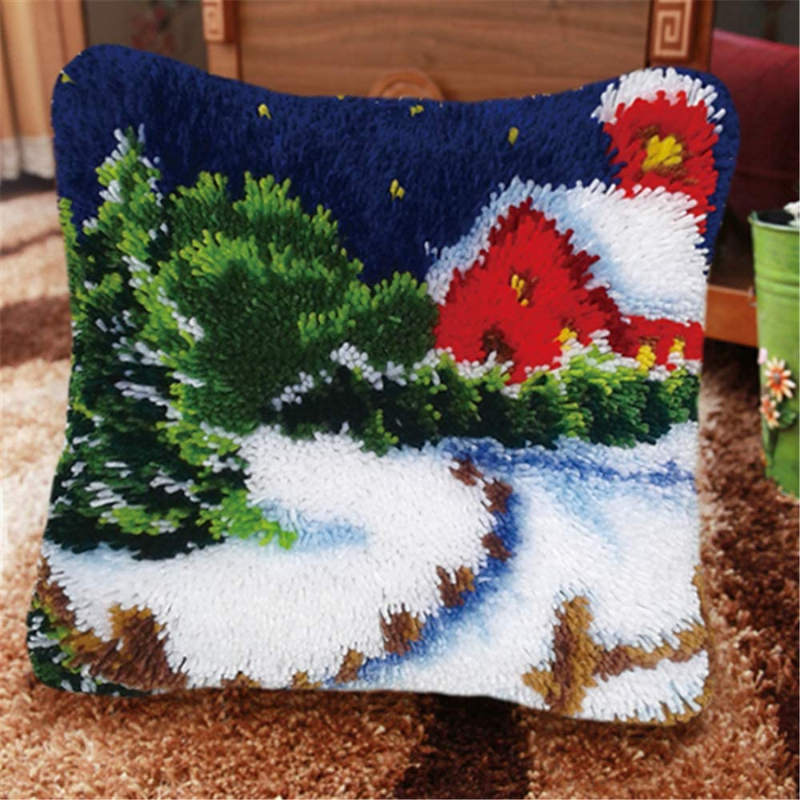 Snow House Latch Hook Pillow Crocheting Knitting Kit