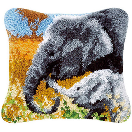 Elephants Latch Hook Pillow Crocheting Knitting Kit