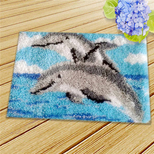 Couple Dolphin Latch Hook Rug Crocheting Knitting Kit