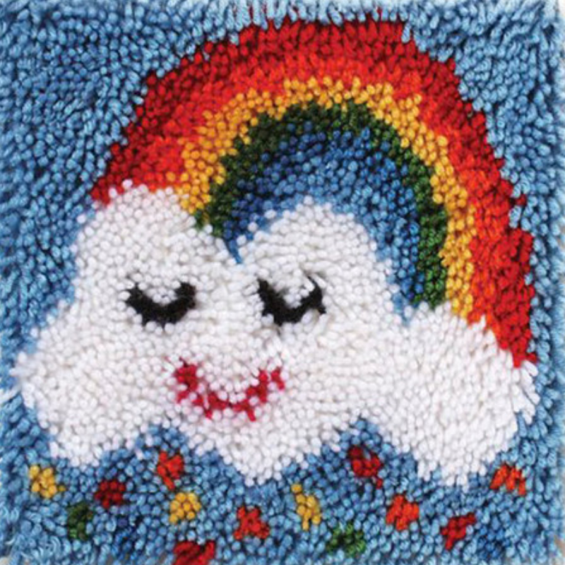 Smiley Cloud And Rainbow Latch Hook Rug Crocheting Knitting Kit