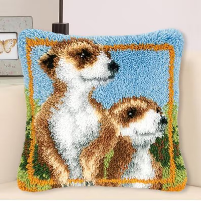 Cute Meerkats Latch Hook Pillow Crocheting Knitting Kit