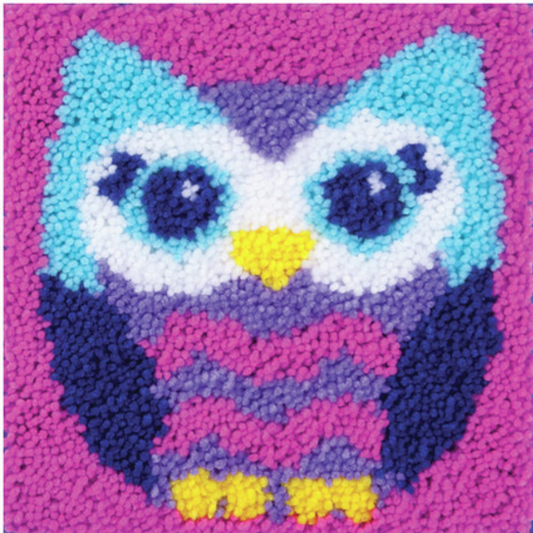 Owl With Purple Background Latch Hook Rug Crocheting Knitting Kit