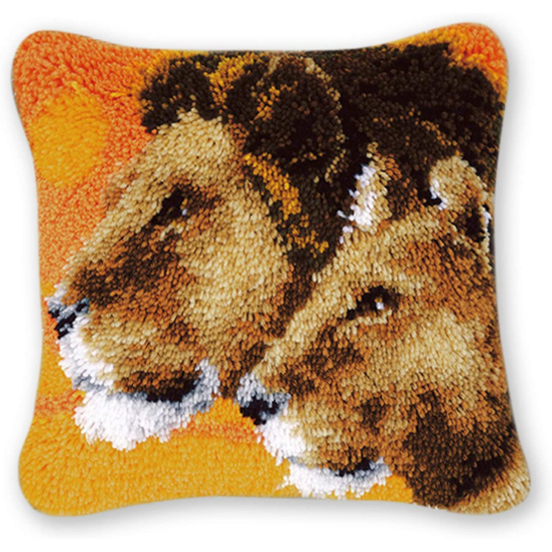 Lion Family Latch Hook Pillow Crocheting Knitting Kit