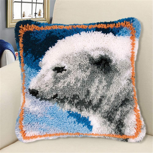 Polar Bear Latch Hook Pillow Crocheting Knitting Kit