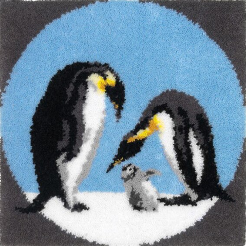 Penguin Playing Latch Hook Rug Crocheting Knitting Kit