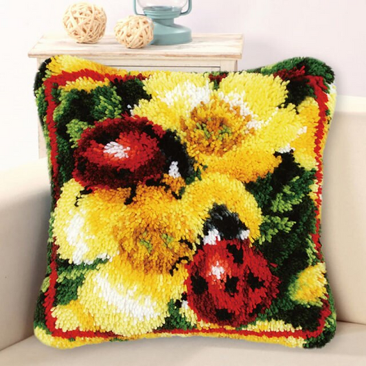 Big Lady Bugs Latch Hook Pillow Crocheting Knitting Kit