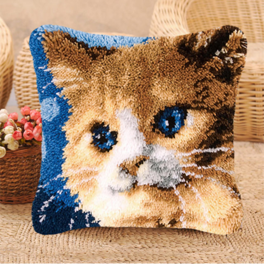 Blue Eyed Kitten Latch Hook Pillow Crocheting Knitting Kit