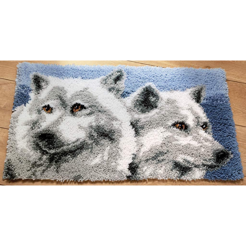 Two White Wild Dogs Rug Crocheting Knitting Kit