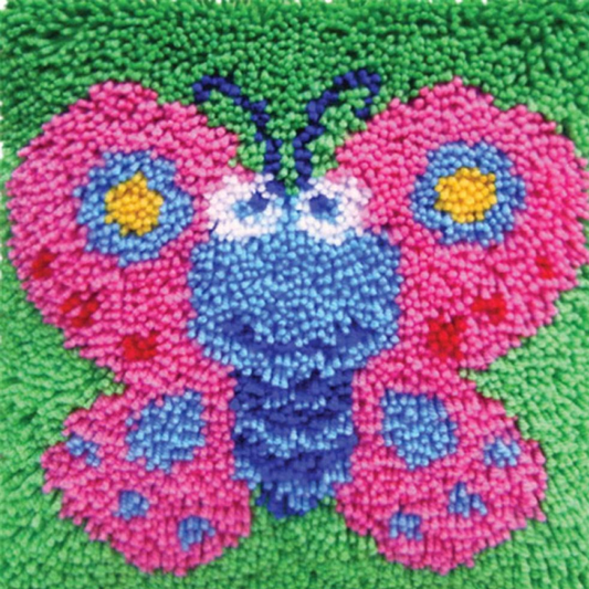 Pink Butterfly Latch Hook Rug Crocheting Knitting Kit