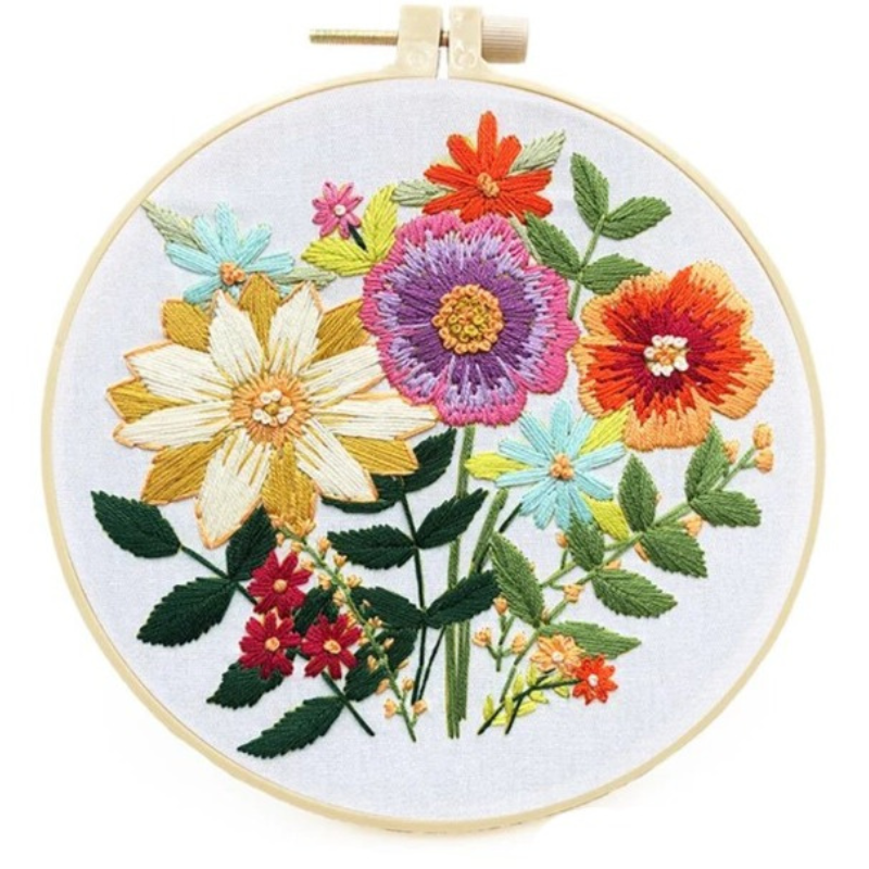 Flowers With Leaf Embroidery DIY Knitting Kit