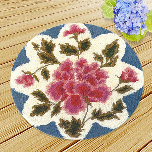 Pink Flower With Leaf Latch Hook Rug Crocheting Knitting Kit