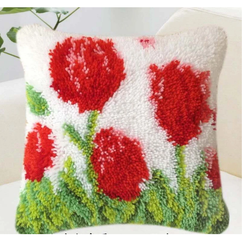 Red Tulips Latch Hook Rug Crocheting Knitting Kit