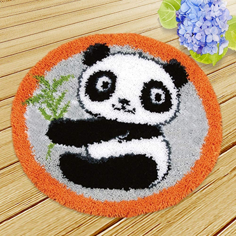 Cute Baby Panda With Leaf Latch Hook Rug Crocheting Knitting Kit