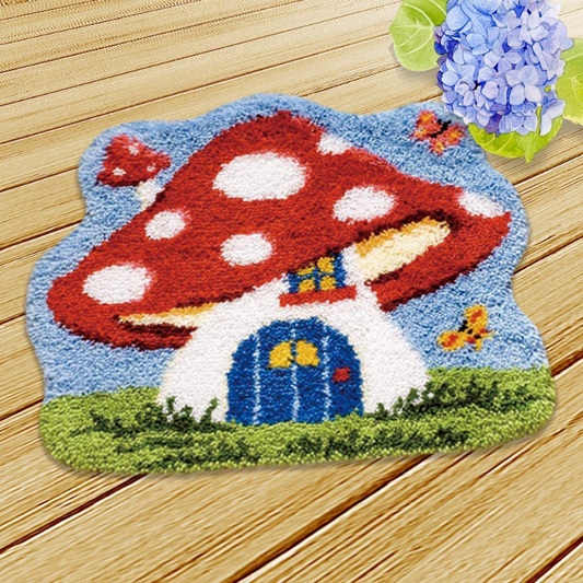 Mushroom House Latch Hook Rug Crocheting Knitting Kit