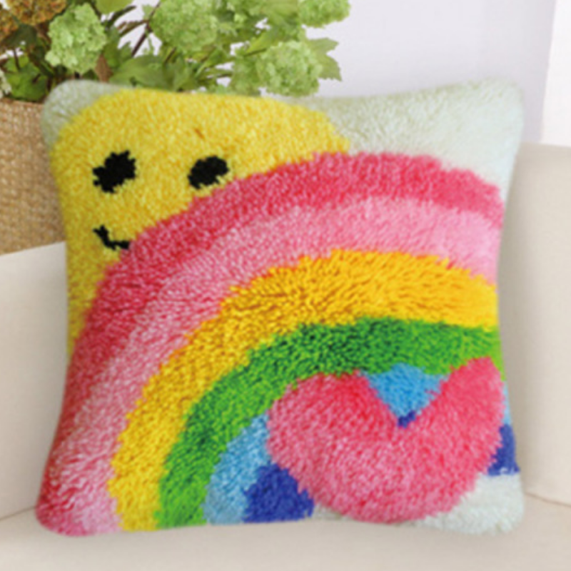 Smiley Rainbow Latch Hook Pillow Crocheting Knitting Kit