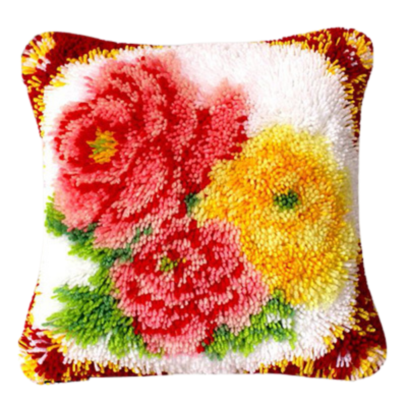 Red & Yellow Roses Latch Hook Rug Crocheting Knitting Kit