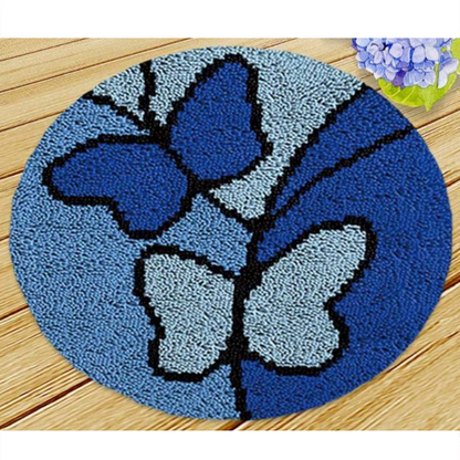 Blue Butterfly Latch Hook Rug Crocheting Knitting Kit