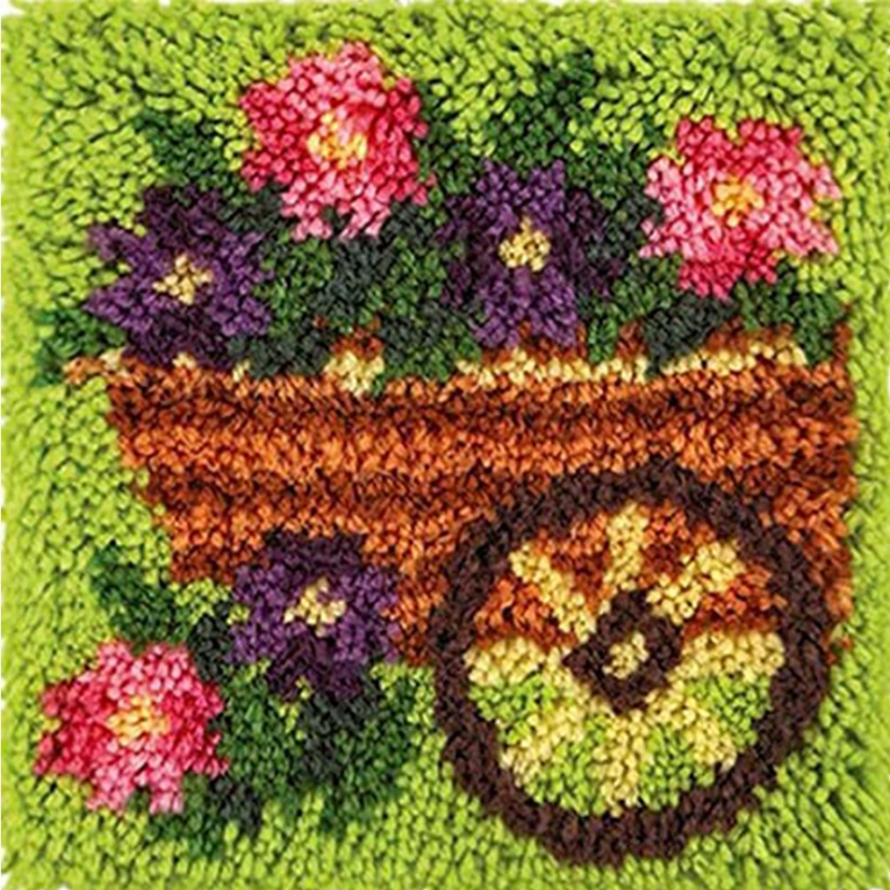 Flower Cart Latch Hook Rug Crocheting Knitting Kit