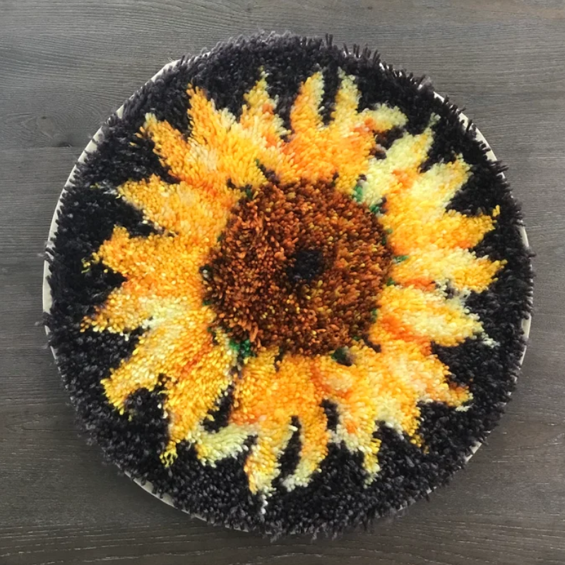 Sunflower With Black Background Latch Hook Rug Crocheting Knitting Kit