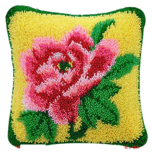 Pink Peony Latch Hook Rug Crocheting Knitting Kit