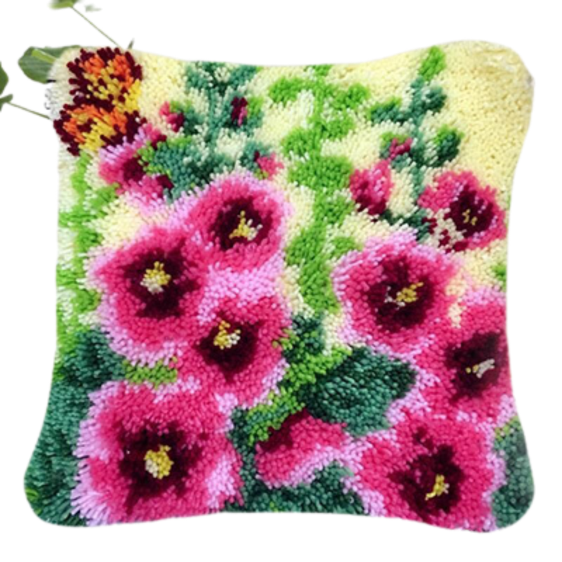 Pink Buttercups Latch Hook Rug Crocheting Knitting Kit
