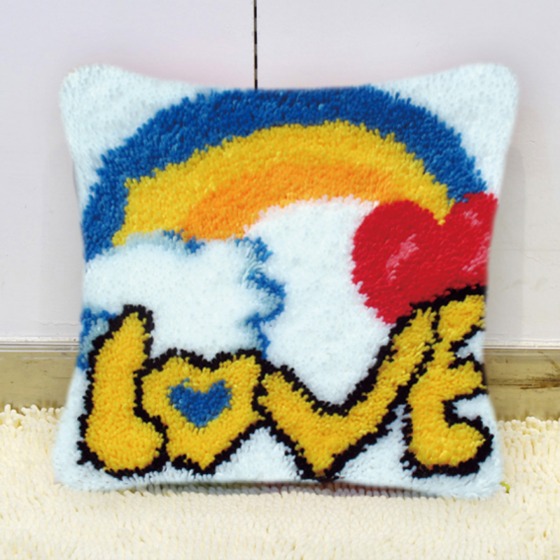 Love Heart Latch Hook Pillow Crocheting Knitting Kit