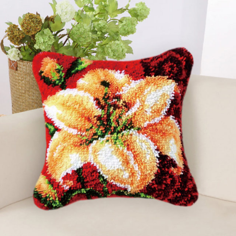 Beautiful Flower Latch Hook Pillow Crocheting Knitting Kit