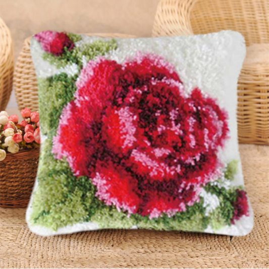 Beautiful Red Rose Latch Hook Pillow Crocheting Knitting Kit