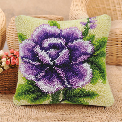 Beautiful Purple Flower Latch Hook Pillow Crocheting Knitting Kit