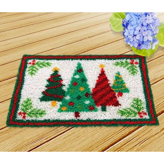 Colorful Xmas Trees Latch Hook Rug Crocheting Knitting Kit