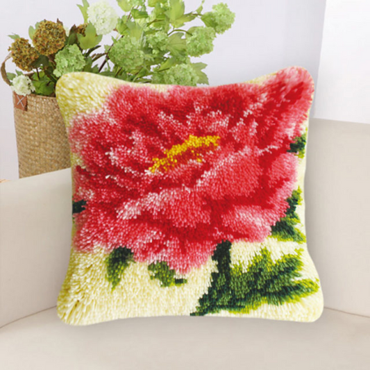 Big Red Flower Latch Hook Pillow Crocheting Knitting Kit