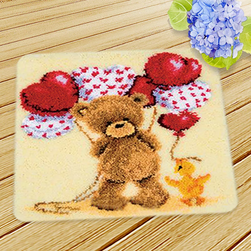 Bear With Heart Balloons Latch Hook Rug Crocheting Knitting Kit