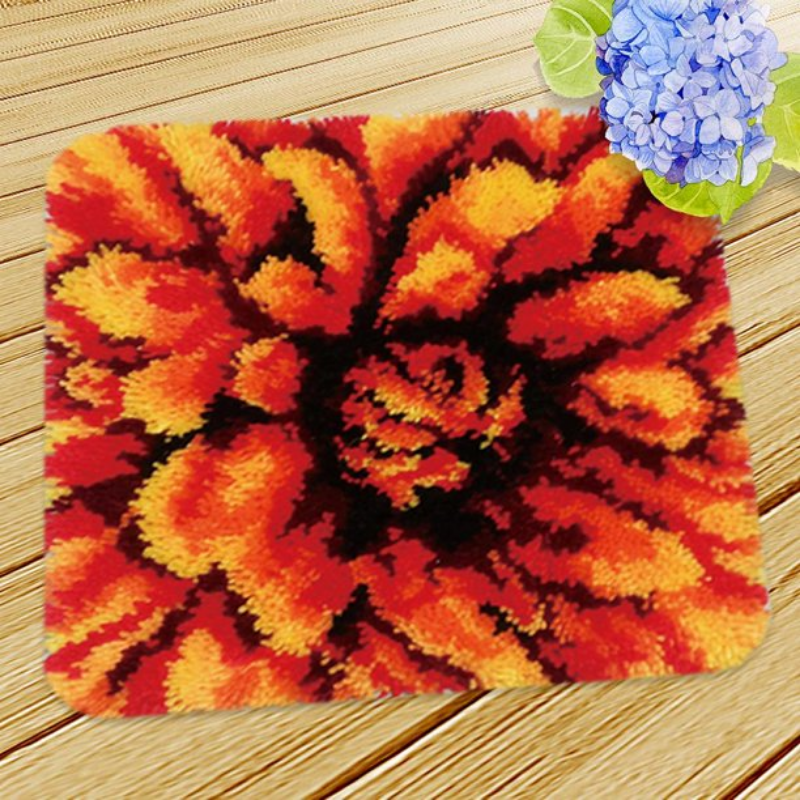 Big Orange Flower Latch Hook Rug Crocheting Knitting Kit