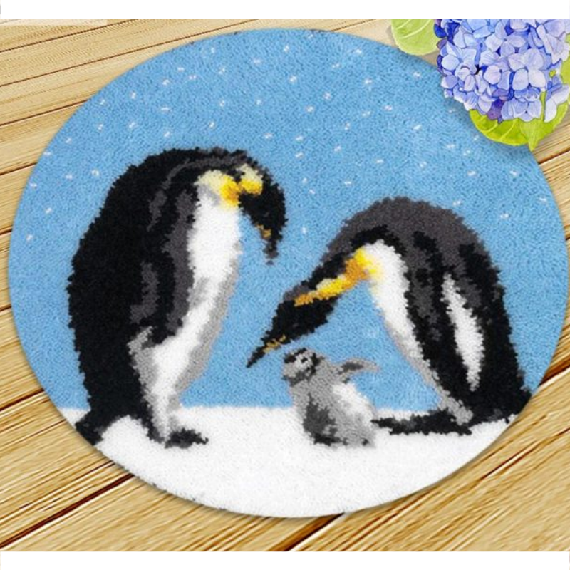 Penguin Family Latch Hook Rug Crocheting Knitting Kit