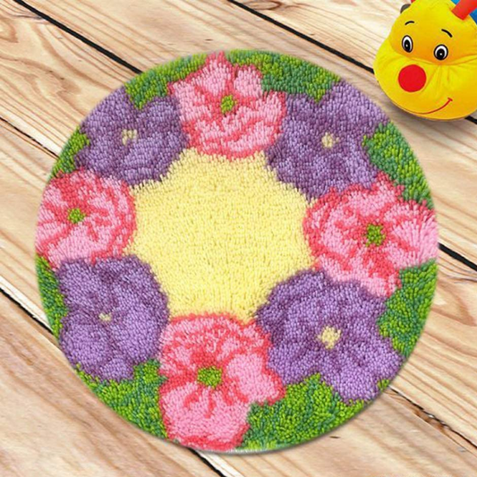 Pink & Purple Flowers Latch Hook Rug Crocheting Knitting Kit