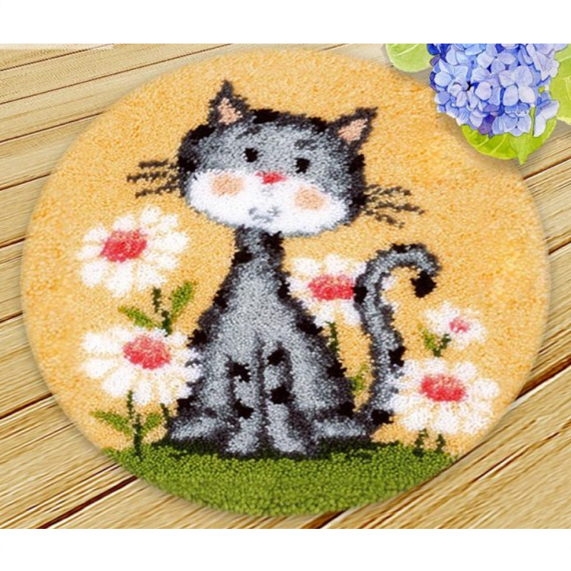 Cat With Flowers Latch Hook Rug Crocheting Knitting Kit