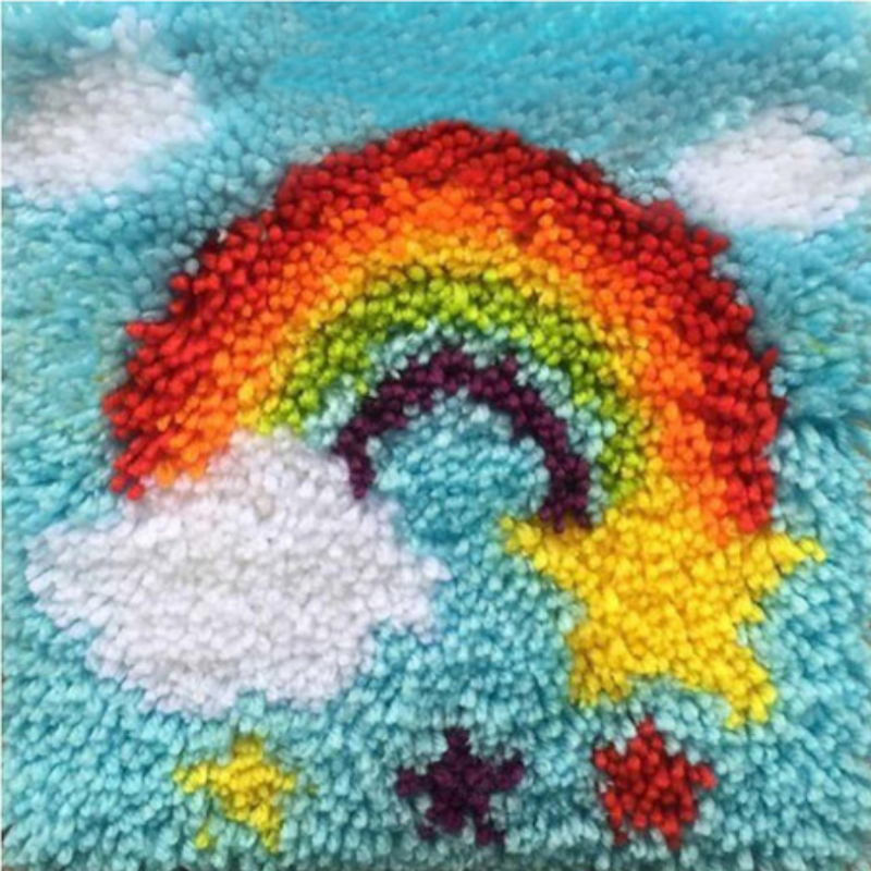 Colorful Stars And Rainbow Latch Hook Rug Crocheting Knitting Kit