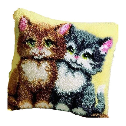 Brown and Grey Kittens Latch Hook Pillow Crocheting Knitting Kit