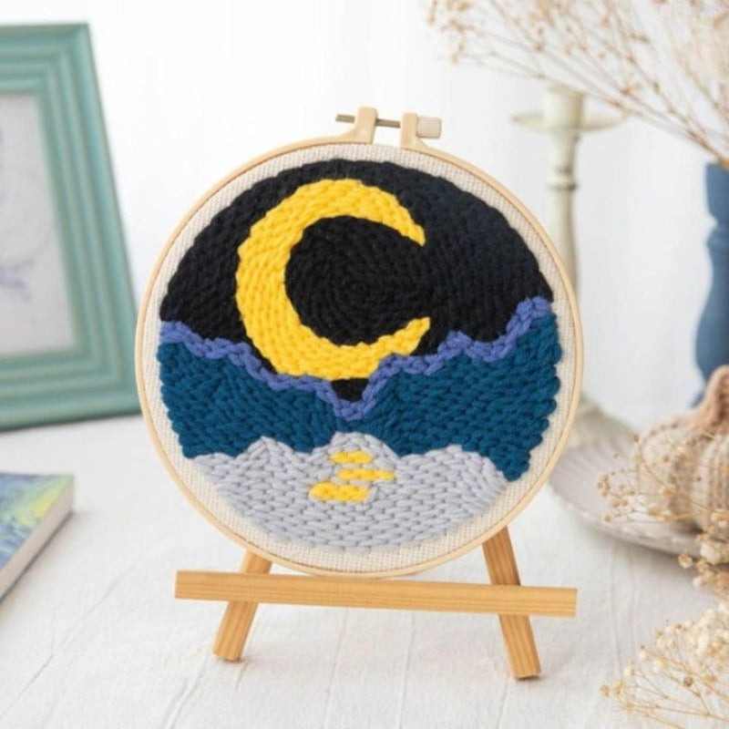 Black Sky Yellow Moon Embroidery DIY Knitting Kit