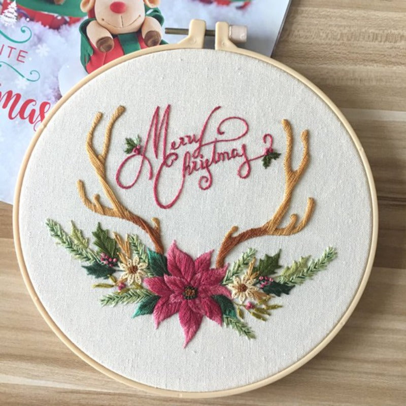 Beautiful Christmas Deer Wreath Embroidery DIY Knitting Kit