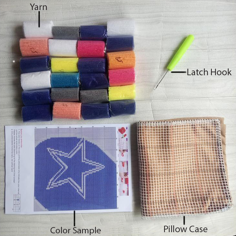 Blue Stars Latch Hook Pillow Crocheting Knitting Kit