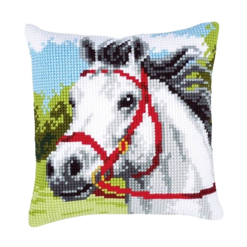 White Horse Latch Hook Pillow Crocheting Kit