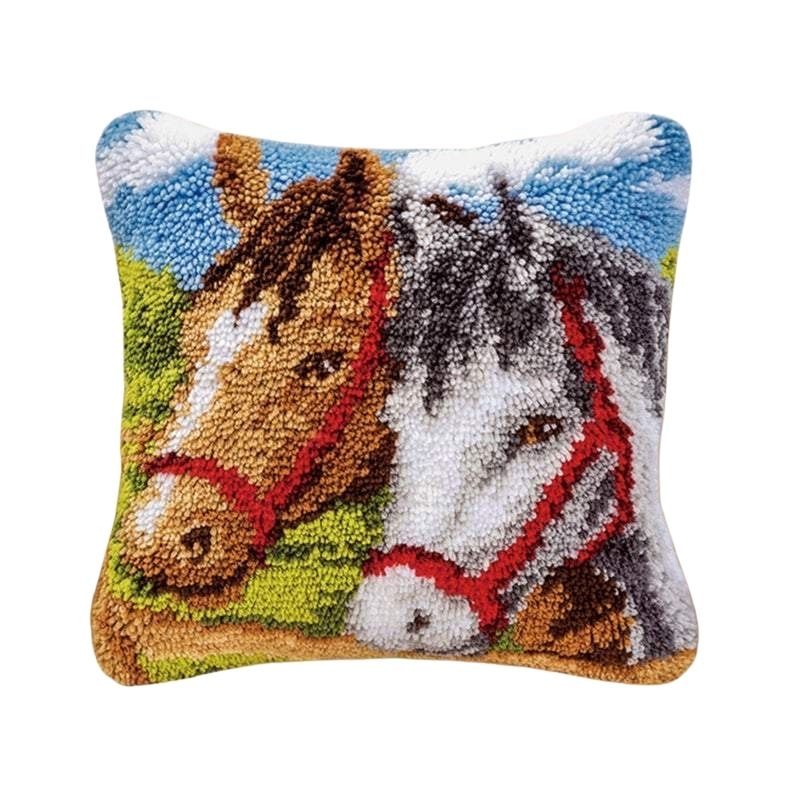 Two Horses Latch Hook Pillow Crocheting Kit