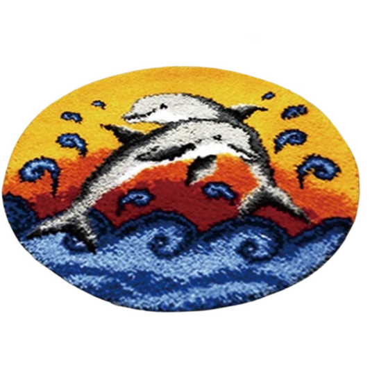 Sunset Dolphins Latch Hook Rug Crocheting Knitting Kit