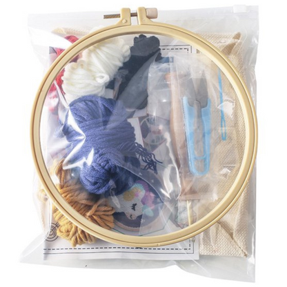 Violet & Blue Flower Embroidery DIY Knitting Kit