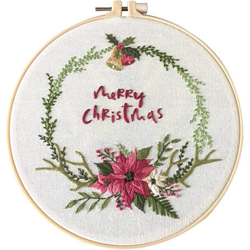 Merry Christmas Bell Wreath Embroidery DIY Knitting Kit