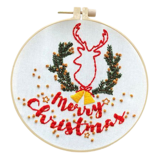 Merry Christmas Deer Embroidery DIY Knitting Kit