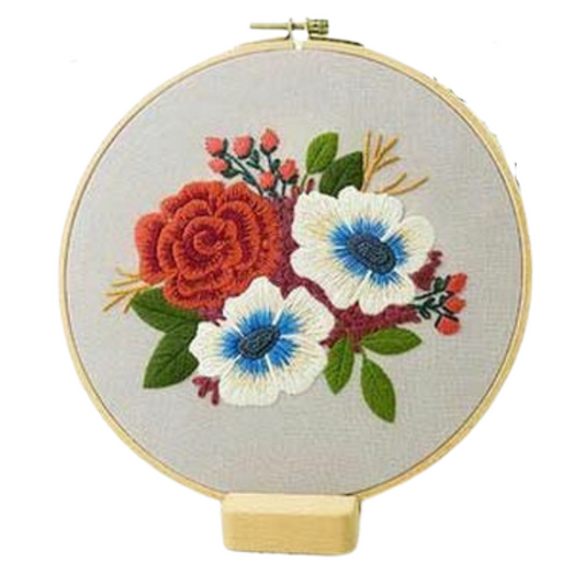 Multi Color Big Flowers Embroidery DIY Knitting Kit