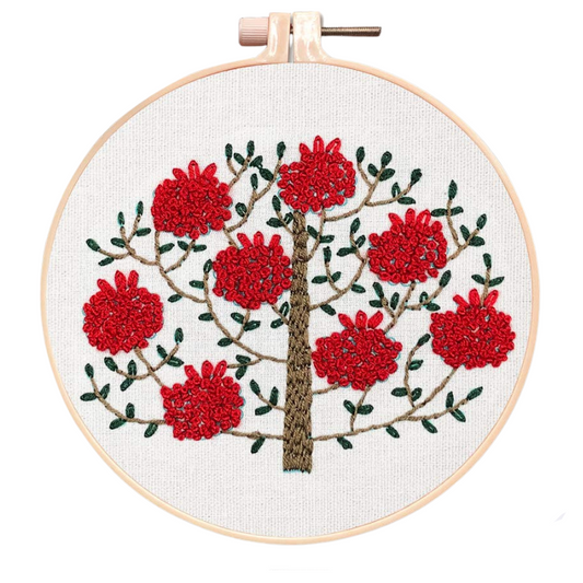 Red Flowers Tree Embroidery DIY Knitting Kit