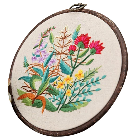 Red Retro Flowers & Leaves Embroidery DIY Knitting Kit